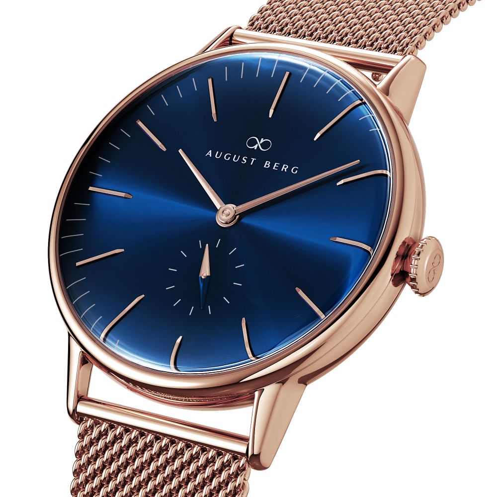 August Berg Serenity Deep Blue Rose Gold Classic Eye Mesh Strap Watch - August Berg (オーガストバーグ)