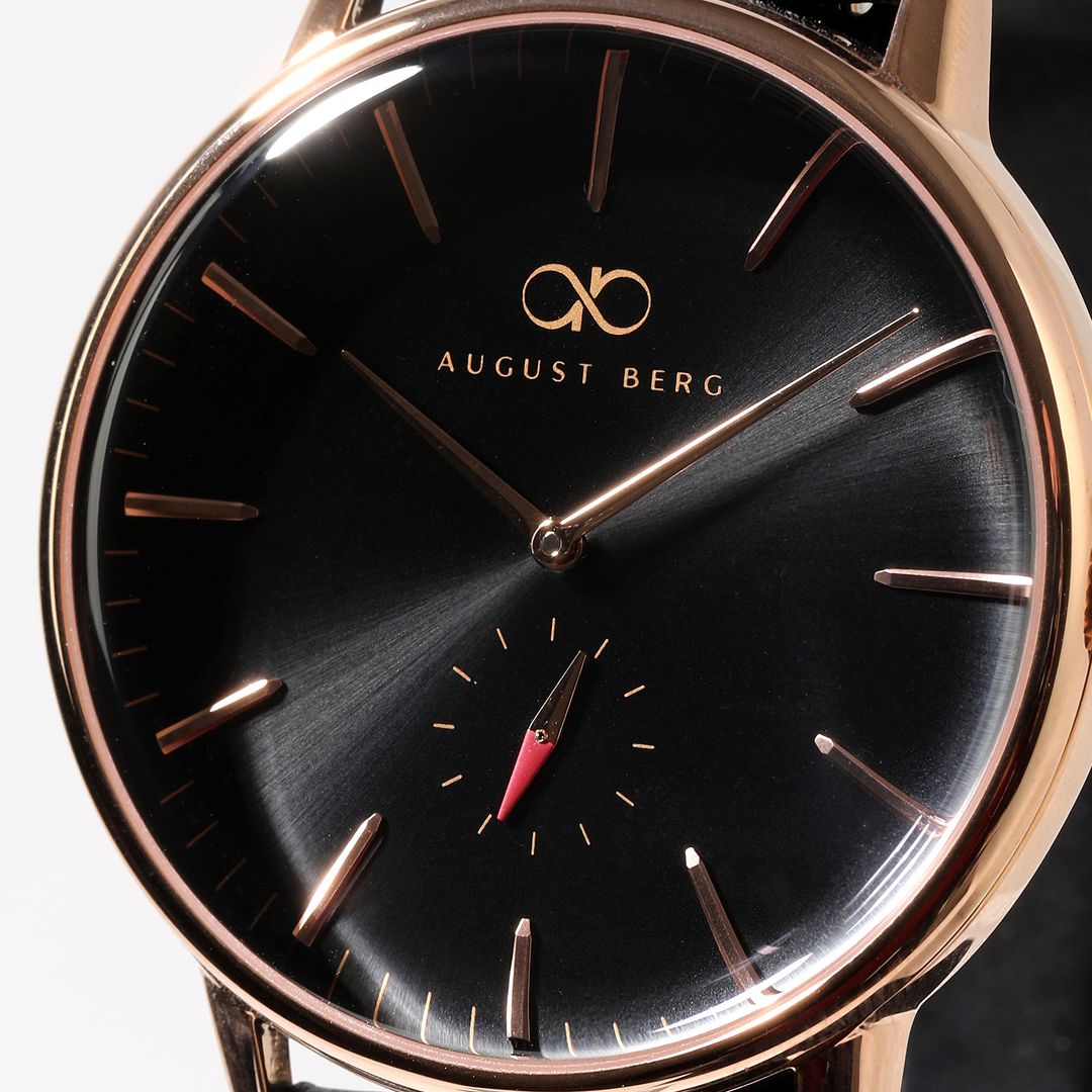 Noir Black Dial Rose Gold Watch With Black Strap – August Berg