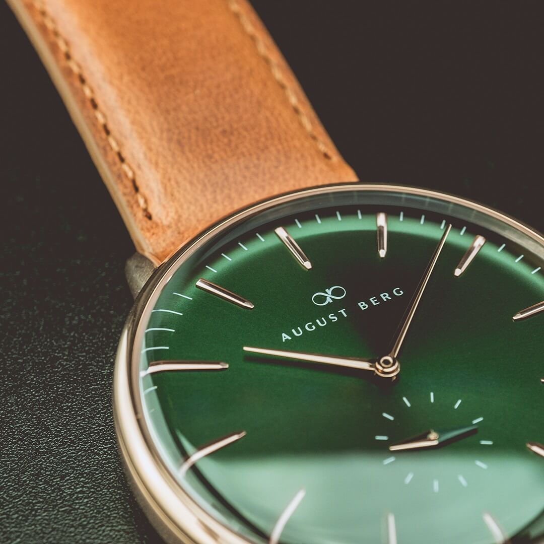 Green Dial Rose Gold Watch With Brown Strap – August Berg
