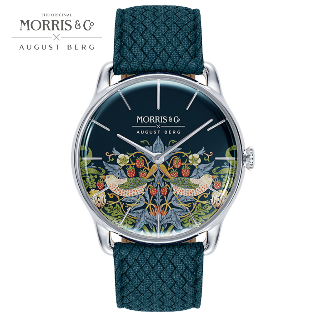 時計 August Berg x Morris & Co. Morris & Co. Indigo Rose Gold Strawberry Thief Watch