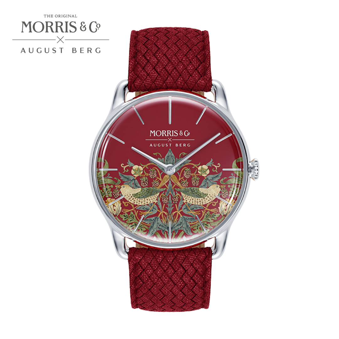 Morris & Co. Crimson Silver Strawberry Thief Watch – August Berg Morris & Co. Crimson Silver Strawberry Thief Watch – August Berg