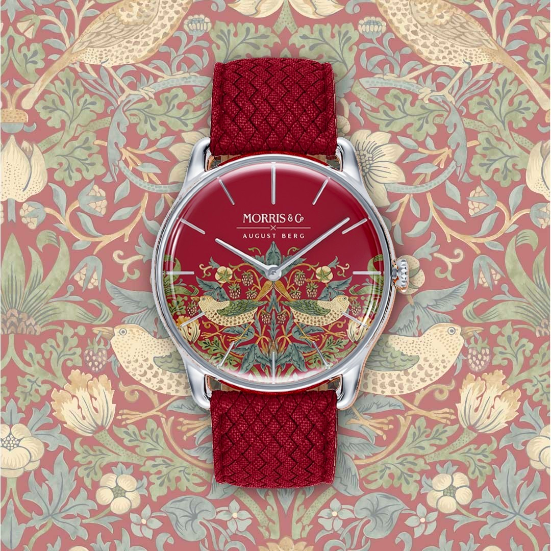 Morris & Co. Crimson Silver Strawberry Thief Watch – August Berg Morris & Co. Crimson Silver Strawberry Thief Watch – August Berg