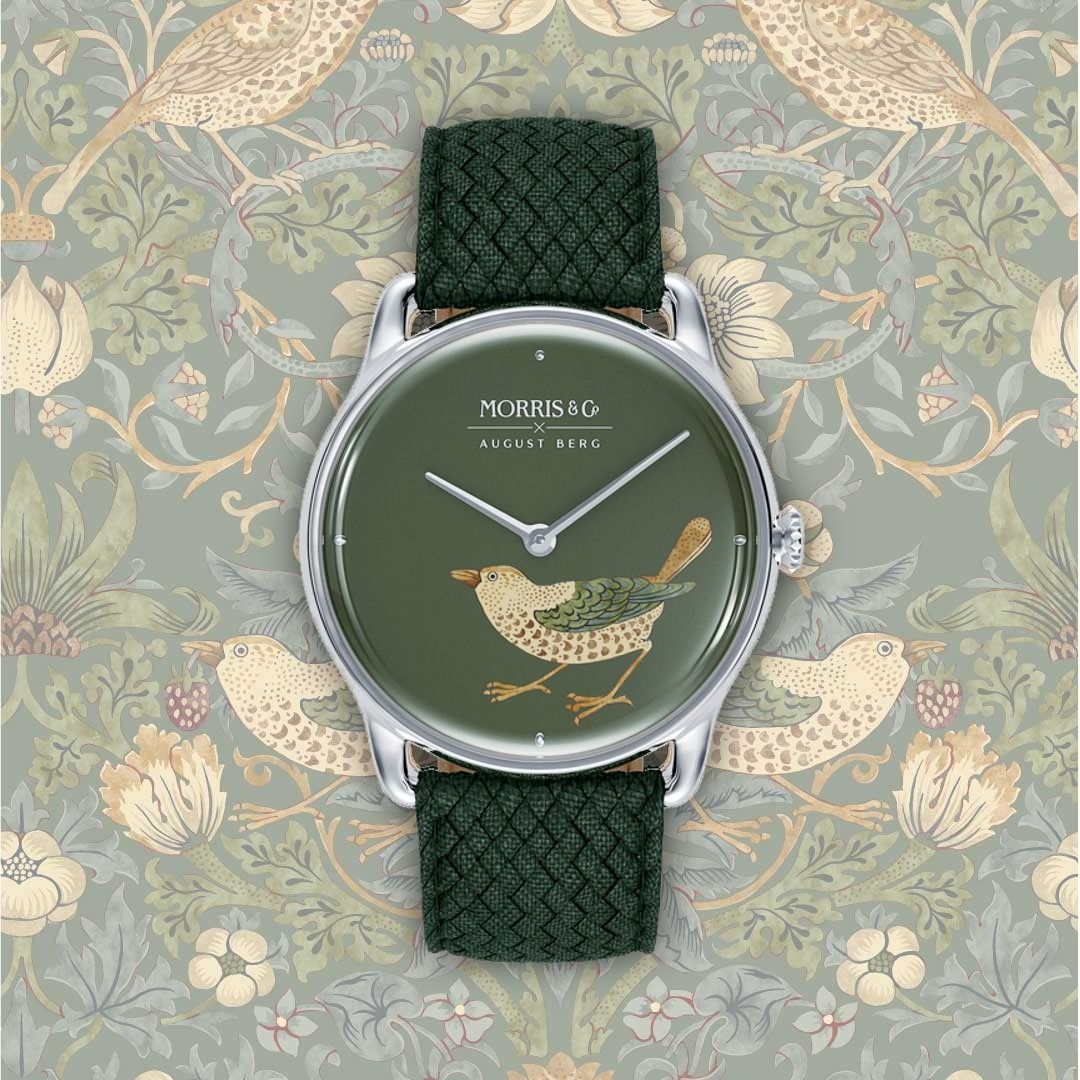 Morris & Co. Crimson Silver Strawberry Thief Bird Watch – August Berg Morris & Co. Crimson Silver Strawberry Thief Bird Watch – August Berg