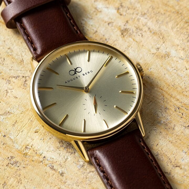 Shine Gold Watch With Dark Brown Leather Strap – August Berg