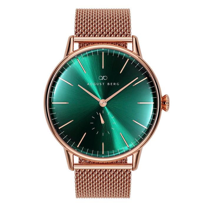 Green Dial Rose Gold Watch With Brown Strap – August Berg