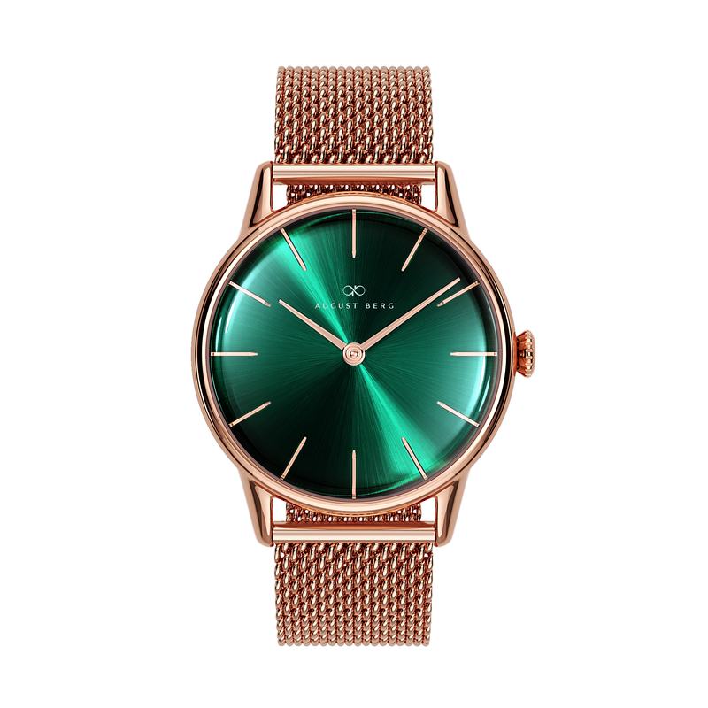 Green Dial Rose Gold Watch With Brown Strap – August Berg Green Dial Rose Gold Watch With Brown Strap – August Berg