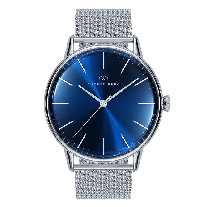 Deep Blue Dial Silver Watch With Blue Strap – August Berg