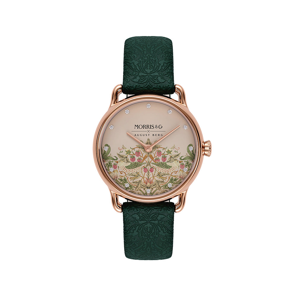 August Berg Morris & Co Petite Strawberry Thief Rose Gold Fennel Leather Strap Watch - August Berg (オーガストバーグ)